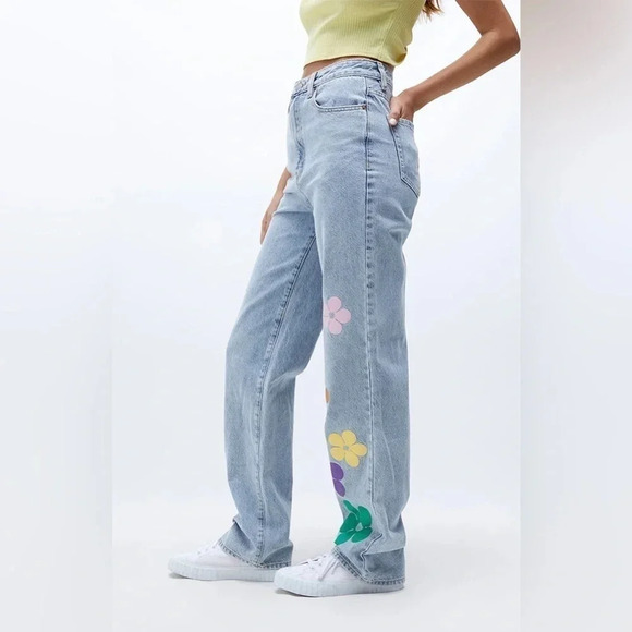 PacSun Light Blue Flower Graphic Boyfriend Jeans size 25 - Picture 4 of 15